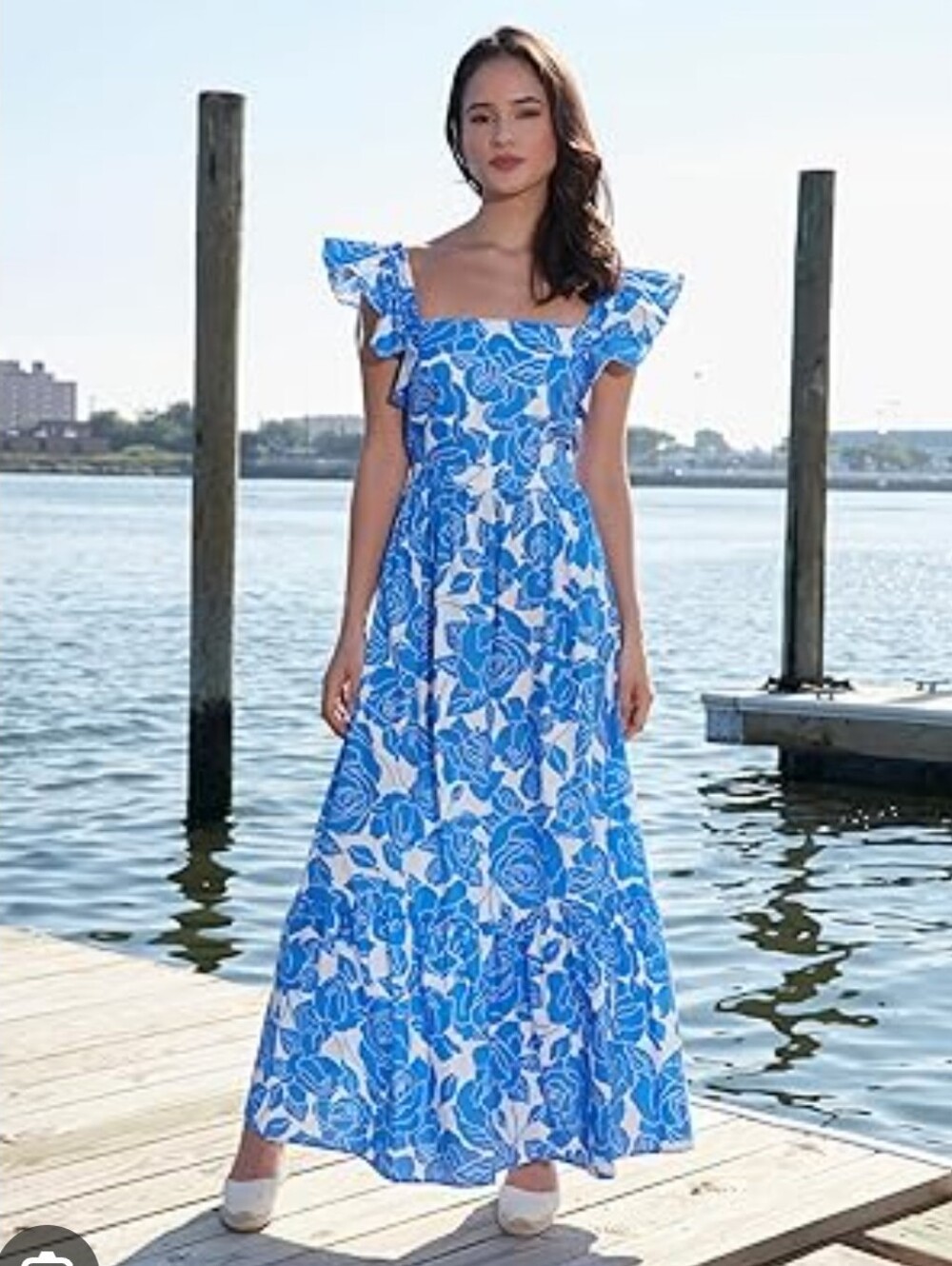 London Times Blue and White Floral Maxi Dress,size 2